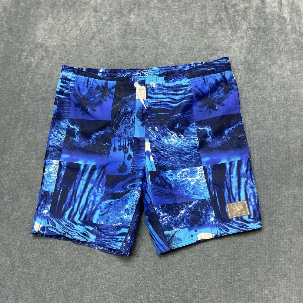 Speedo Swim Trunk Shorts Mens XS Blue Geometric Beach Surfing Drawstring Waist